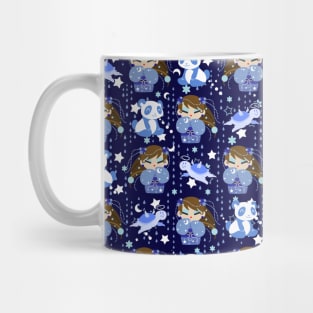 Panda Kokeshi Blue Pattern Mug